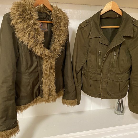 BB Dakota Fur Lined Green button up jacket sz 6 - Picture 3 of 15